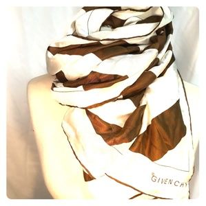 Vintage Silk Givenchy Scarf. Brown & white stripe